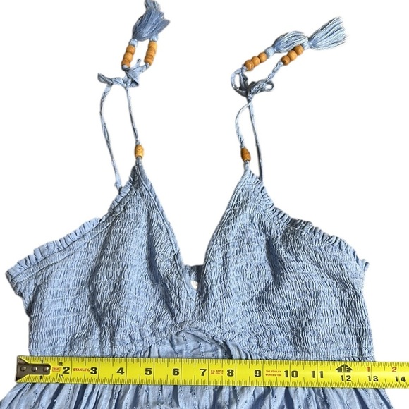 Babydoll dress ,Sm, halter,smocked,eyelet ,fairy, boho,beads,tassels - Picture 11 of 15